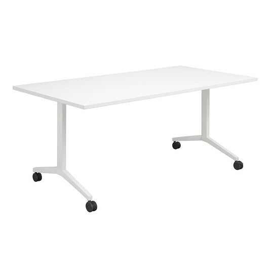 Table polyvalente rectangulaire en mélaminé avec roulettes
