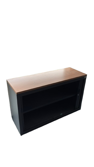 Armoire Basse en Métal et Plastique avec Portes Coulissantes et Rideaux
