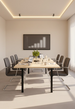 Table de réunion rectangulaire en bois et métal