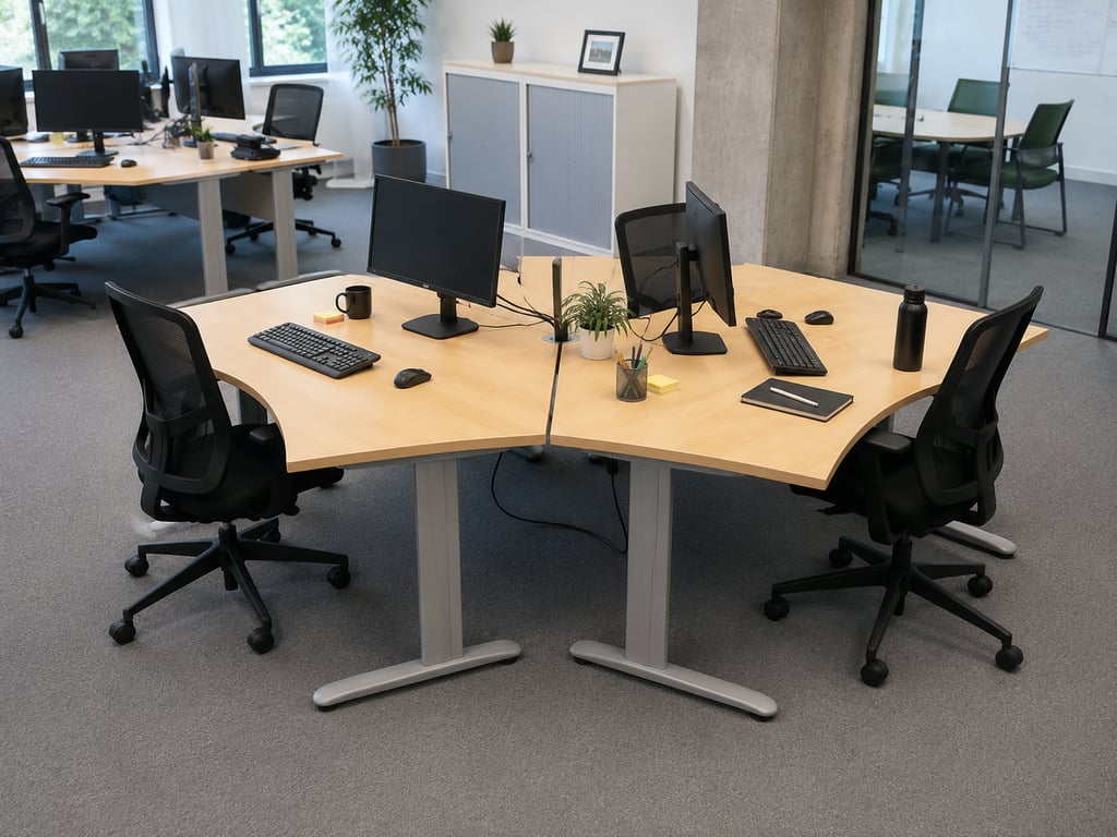 Bureau d'angle 160x160 Chêne clair et métal