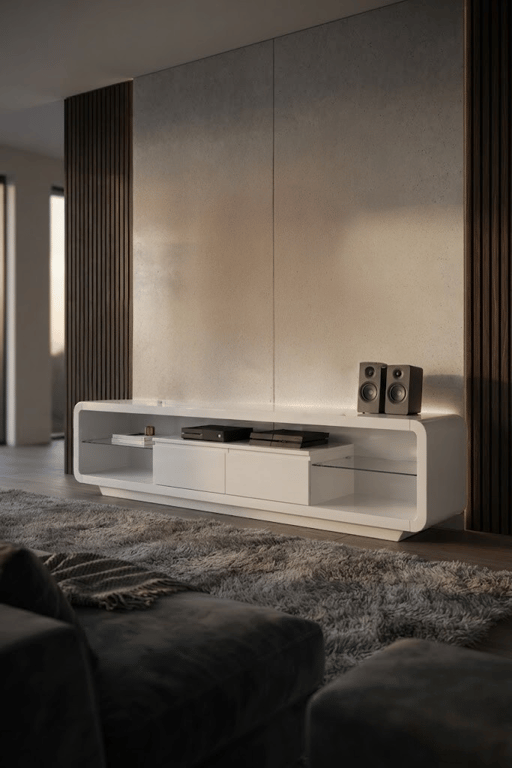 Meuble TV avec étagères en verre