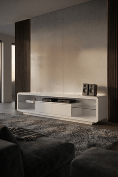 Meuble TV avec étagères en verre