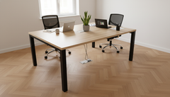 Sans marque - Bureau multimédia 2 postes bois gris 140 - Bureau multiposte avec accès top access et goulotte