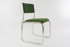 Chaise traineau en métal chromé tissu vert