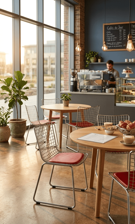 Chaise de cafétéria en métal chromé, empilable