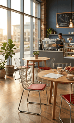 Chaise de cafétéria en métal chromé, empilable