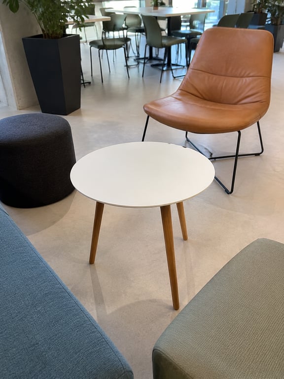 Table basse ronde 48x48 Blanc et bois