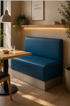 Banc en cuir bleu avec pieds métalliques