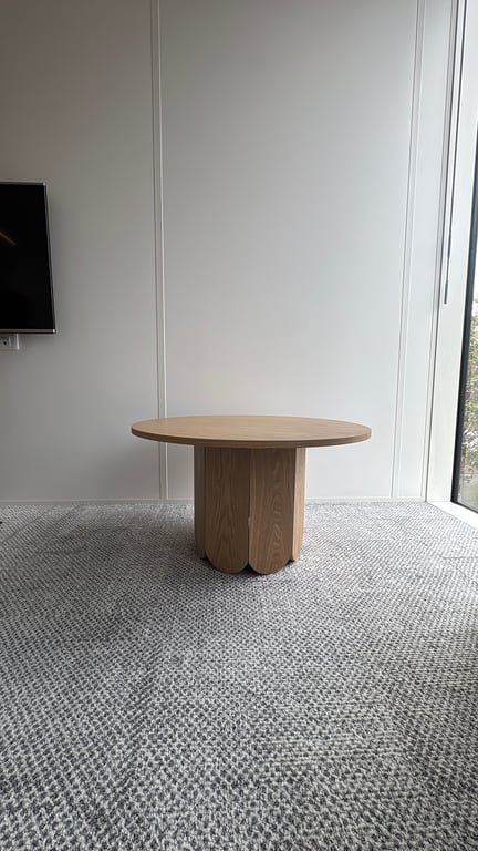 Table basse ronde 80 cm mélaminé chêne clair - face