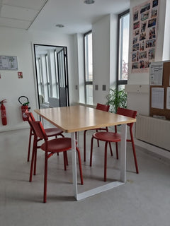 Table cafétéria rectangulaire bois métal 140x80